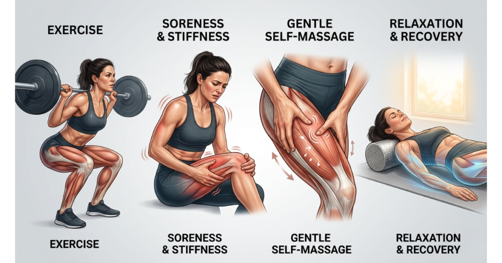 Exercise, muscle soreness, gentle massage and recovery