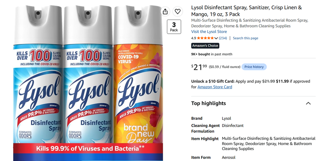 Lysol disinfectant spray 3 pack Lysol disinfectant spray 3 pack